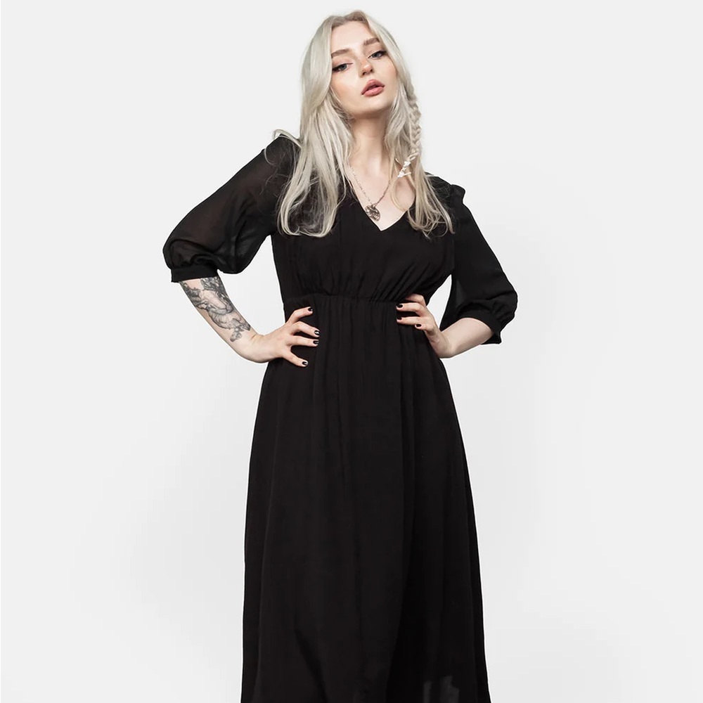NWOT Disturbia UK Maja Midi Black Dress Witchy Spooky Gothic Sheer Halloween